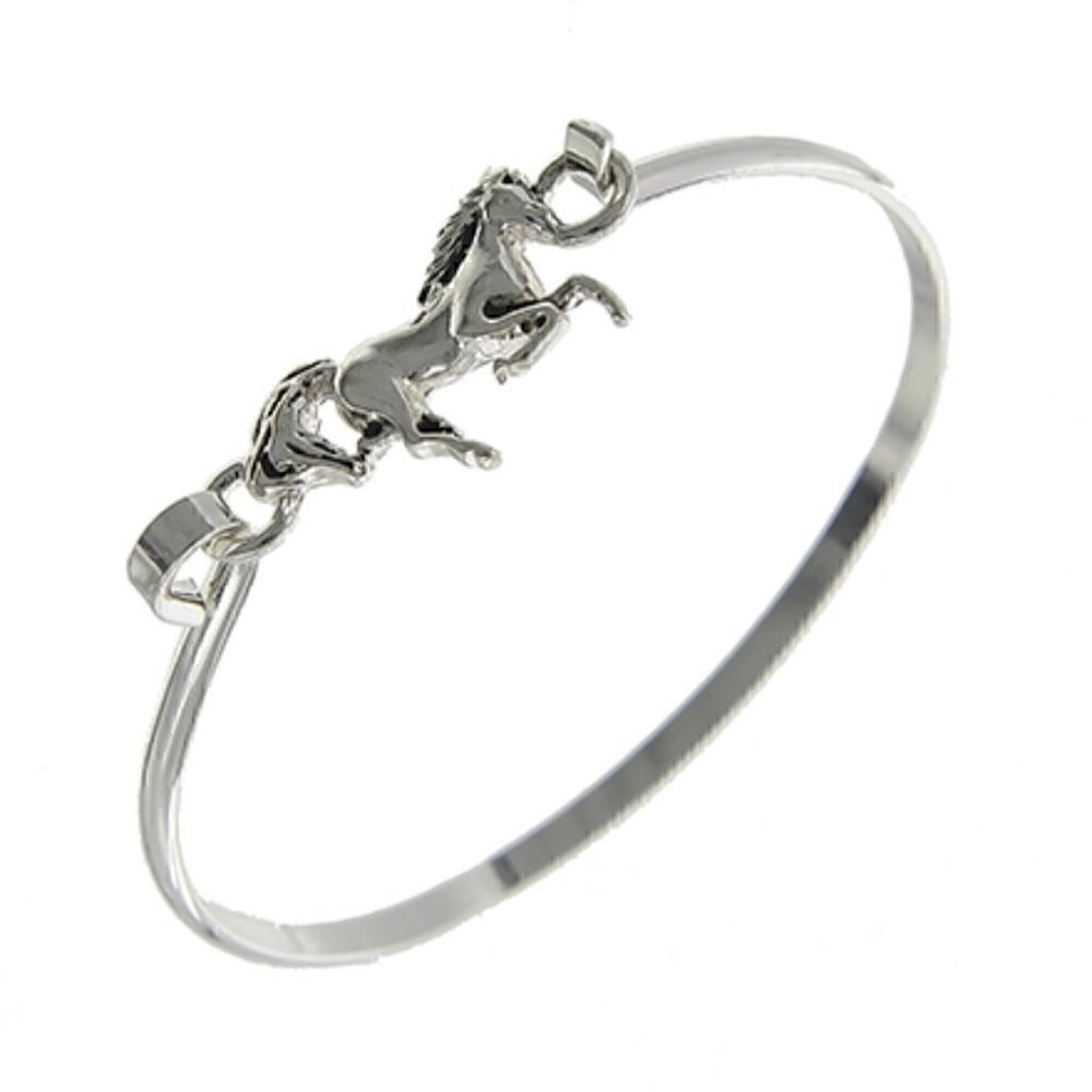 Western Trotting Arabian Horse Silvertrone Cuff Slim Bracelet